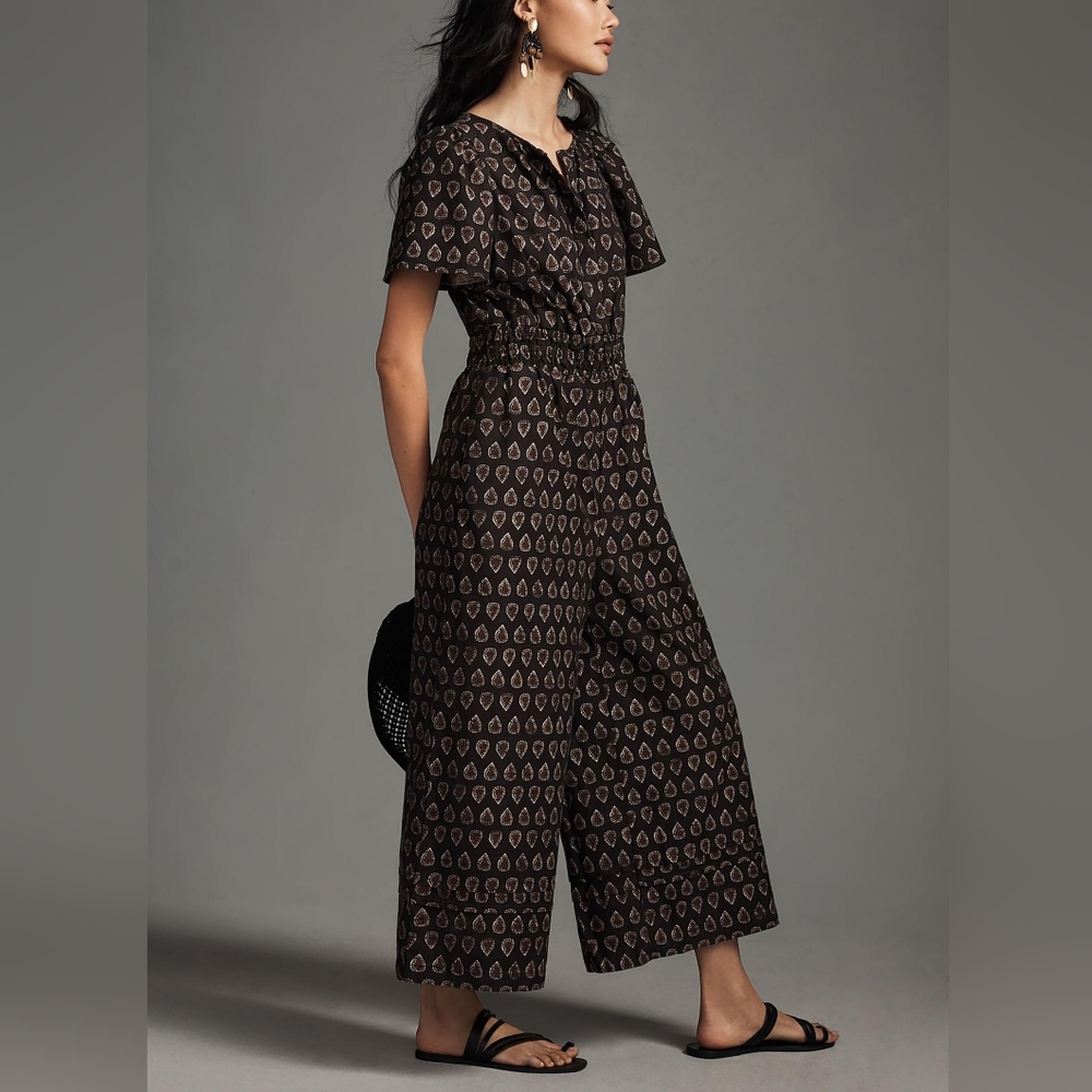 NWT Medium Anthropologie Somerset  Jumpsuit Black Motif Wide Leg